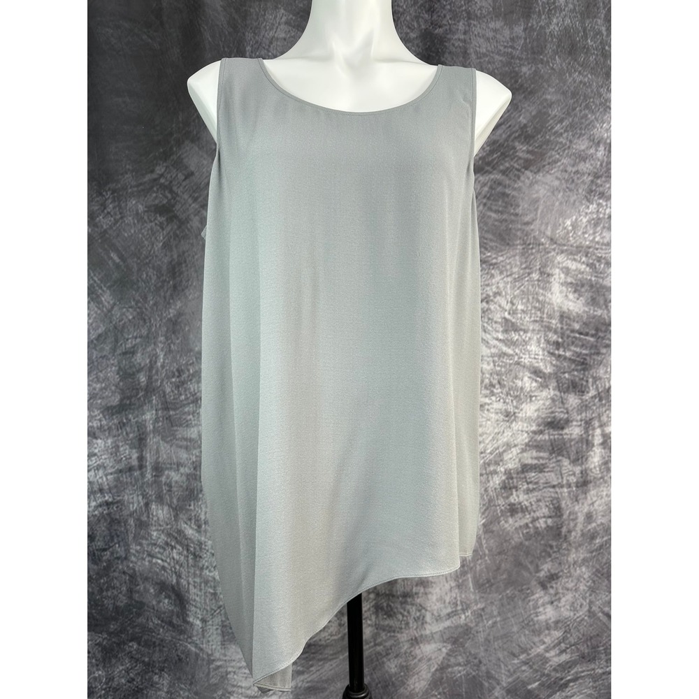 Eileen Fisher Silk Georgette Asymmetric Hem Blouse Womens Medium Grey Sleeveless